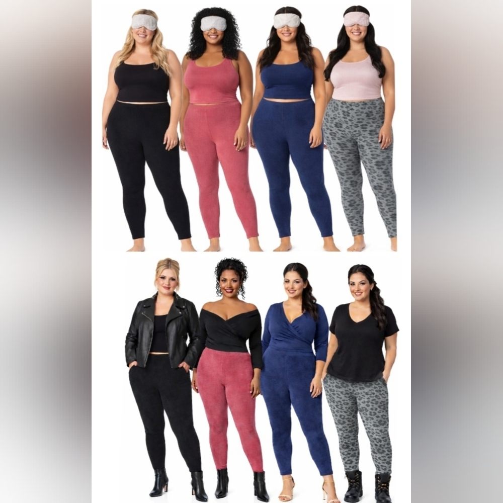 1 New CUDDL DUDS Fleecewear Pants w/ stretch Smoke Leopard Blue Black Plus Size